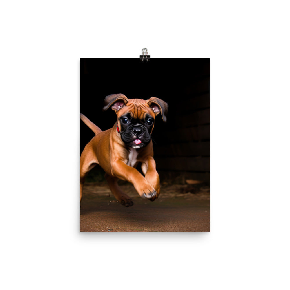 Playful Boxer Pup Photo paper poster - PosterfyAI.com