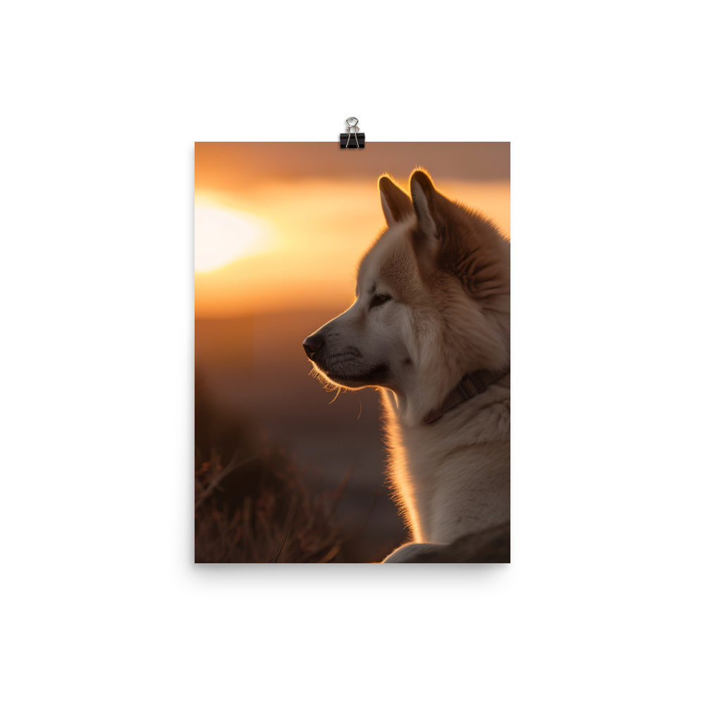 Noble Akita Gazing at the Sunset Photo paper poster - PosterfyAI.com