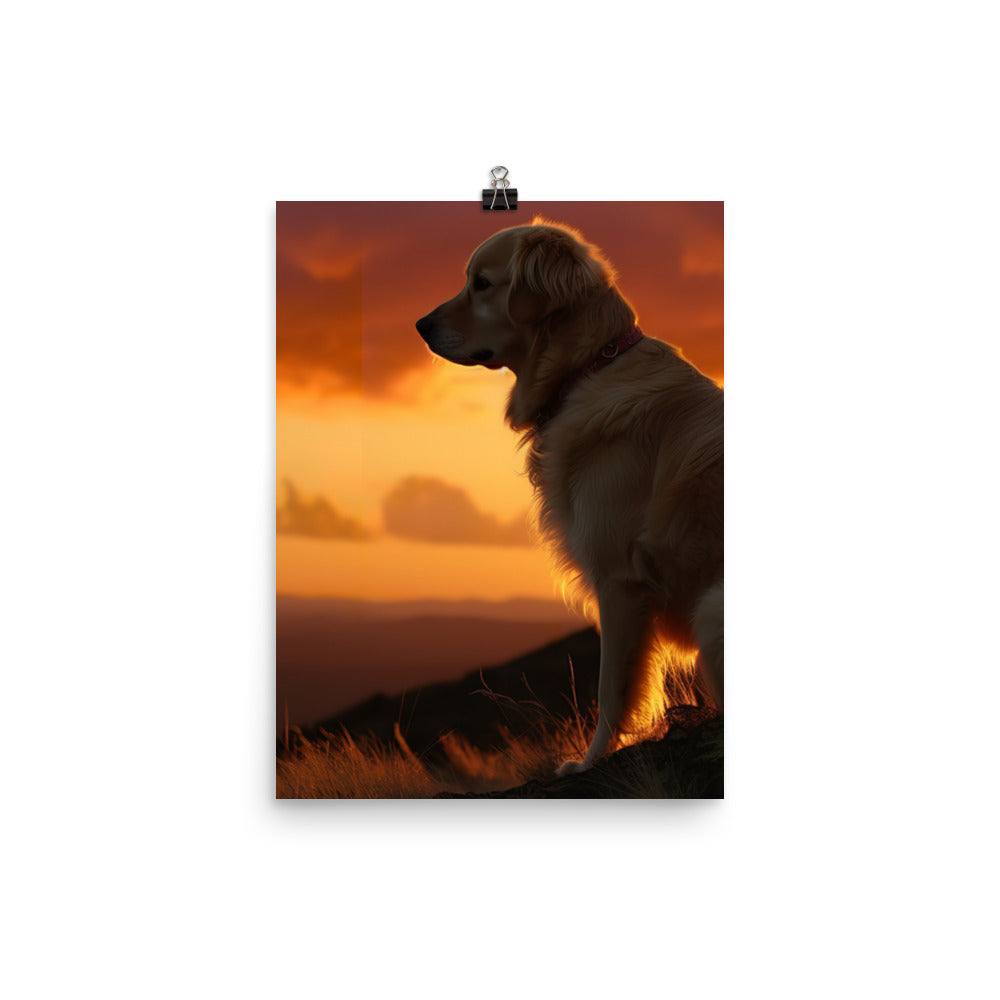 Majestic Golden Retriever at Sunset Photo paper poster - PosterfyAI.com