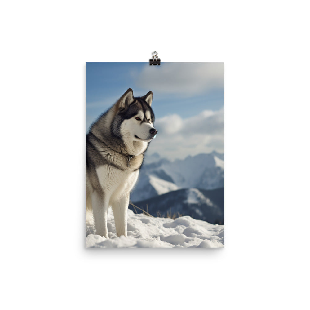 Majestic Alaskan Malamute in the Snow Photo paper poster - PosterfyAI.com