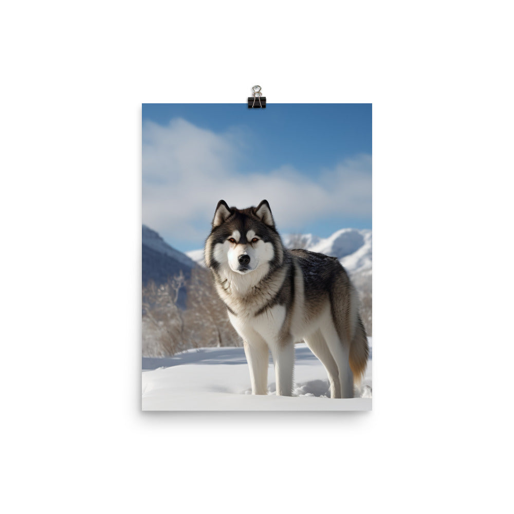 Majestic Alaskan Malamute in the Snow Photo paper poster - PosterfyAI.com