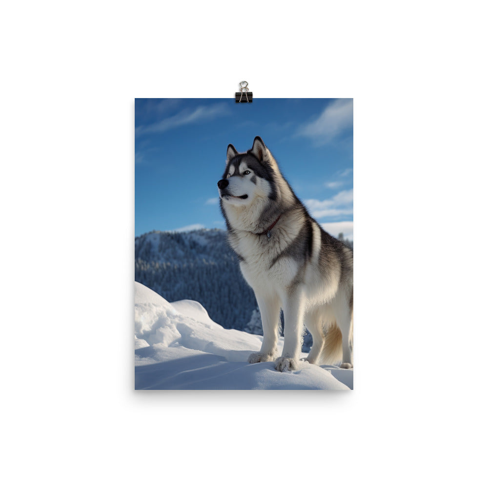 Majestic Alaskan Malamute in the Snow Photo paper poster - PosterfyAI.com