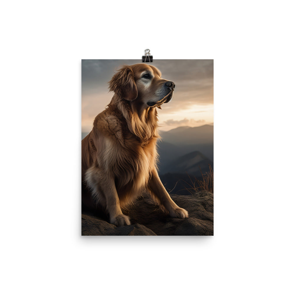 Golden Retriever in the Mountains Photo paper poster - PosterfyAI.com