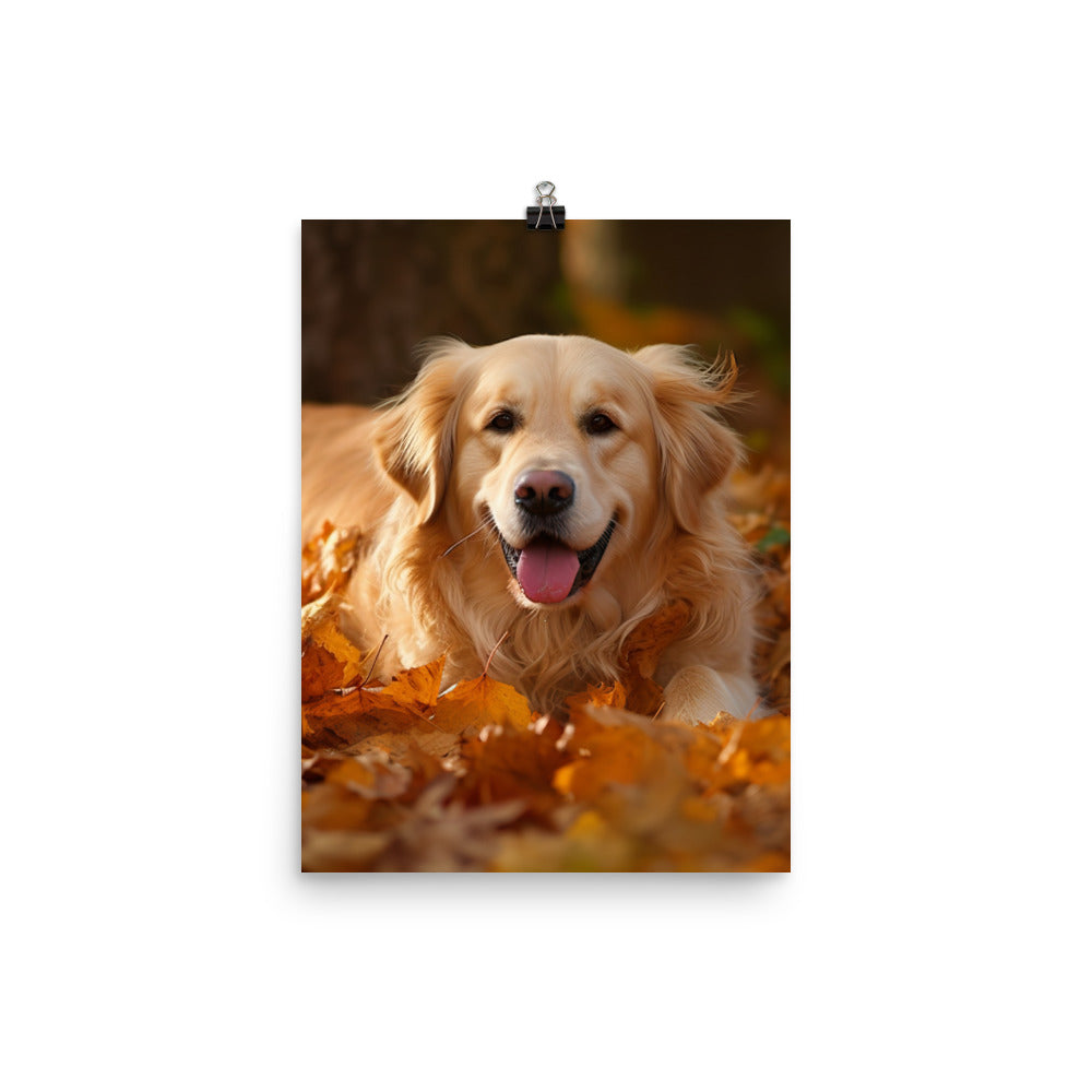 Golden Retriever in the Fall Photo paper poster - PosterfyAI.com