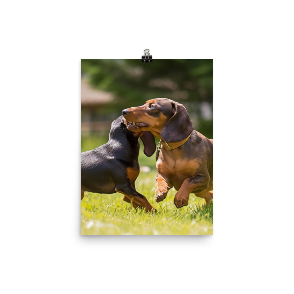 Dachshunds at Play in the Park Photo paper poster - PosterfyAI.com