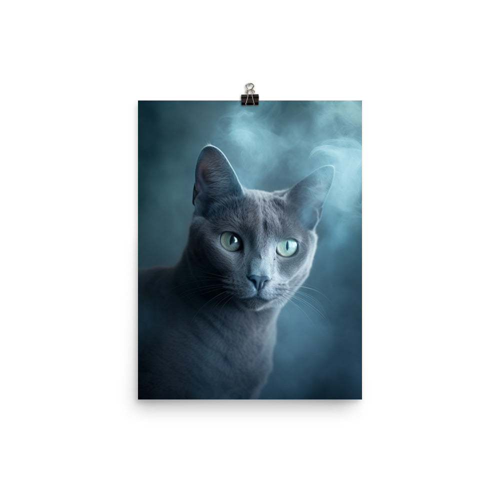 Mysterious World of Russian Blue Cat Photo paper poster - PosterfyAI.com