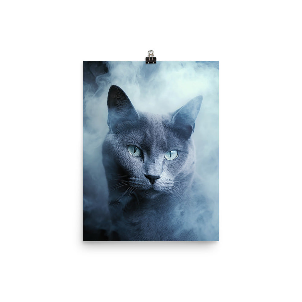 Mysterious World of Russian Blue Cat Photo paper poster - PosterfyAI.com