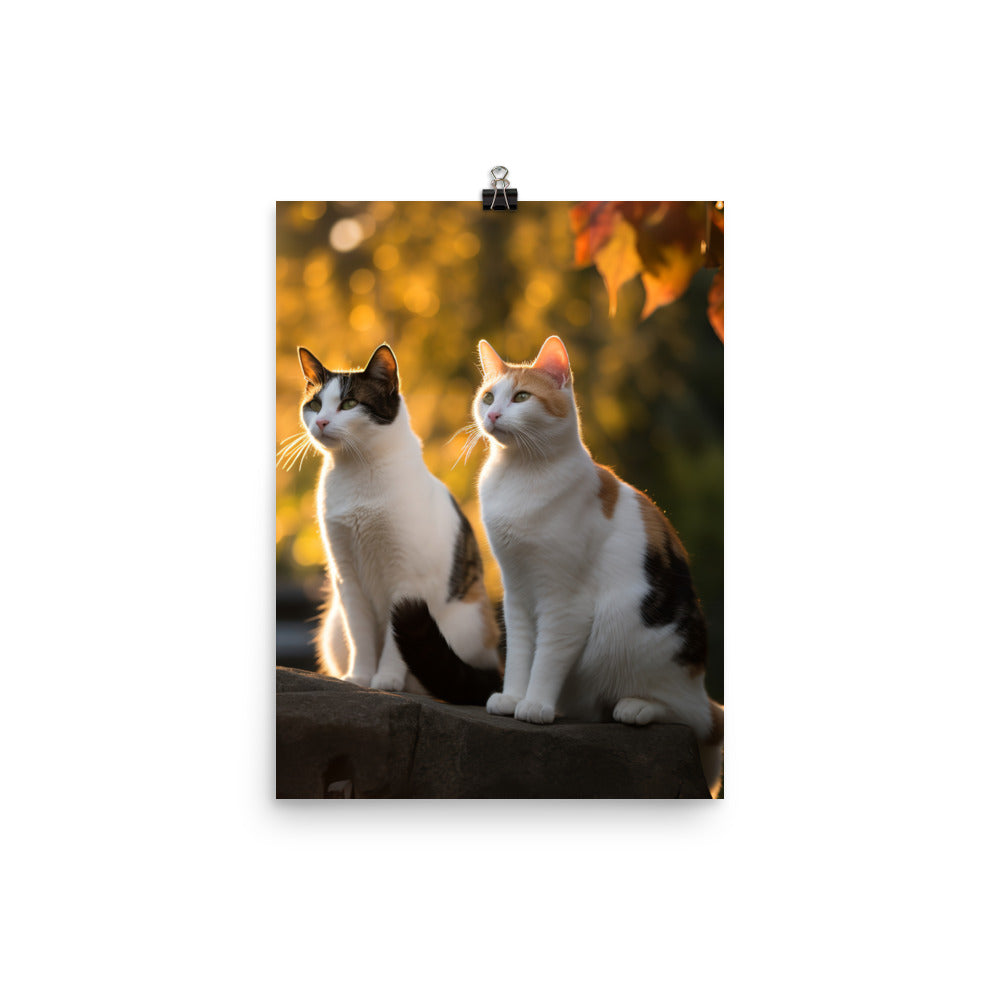 Japanese Bobtail Cat in Serene Outdoor Photo paper poster - PosterfyAI.com