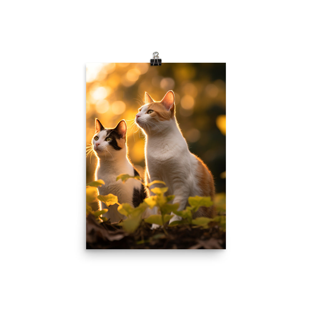 Japanese Bobtail Cat in Serene Outdoor Photo paper poster - PosterfyAI.com