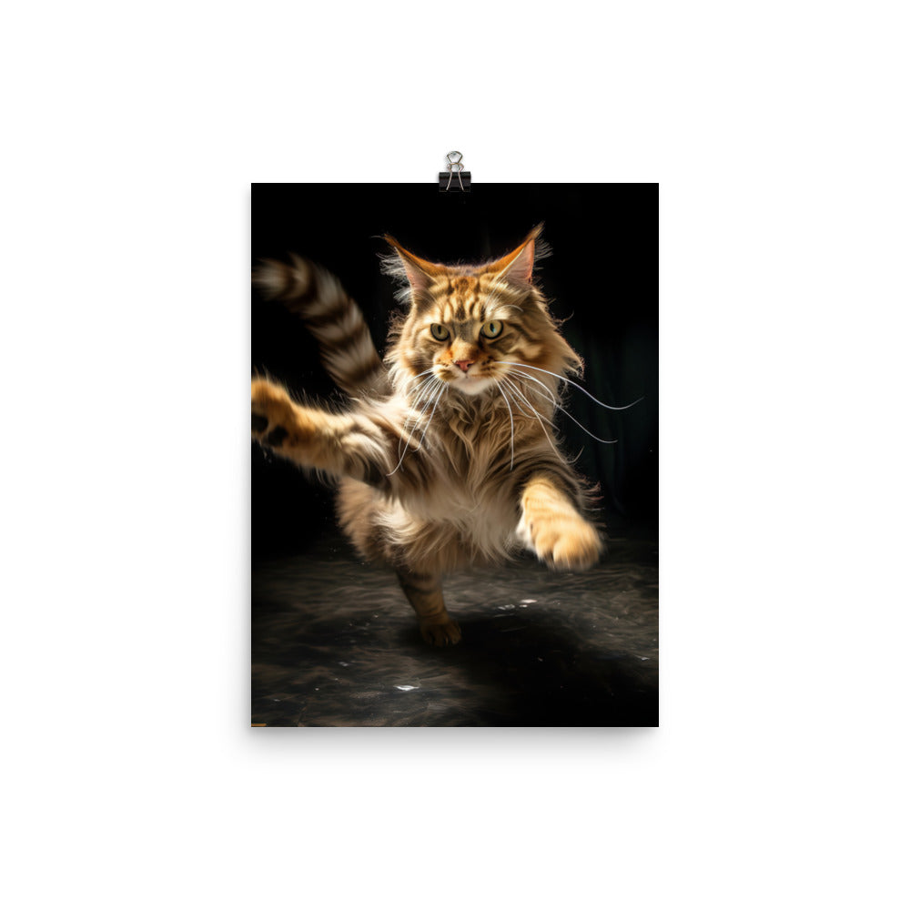 Playful Maine Coon in Action Photo paper poster - PosterfyAI.com