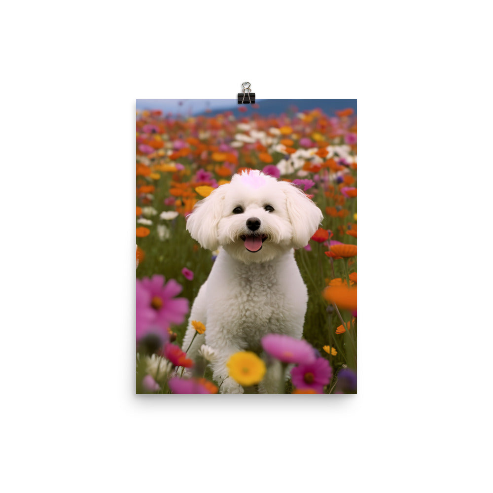 Bichon Frise in a Field of Flowers Photo paper poster - PosterfyAI.com