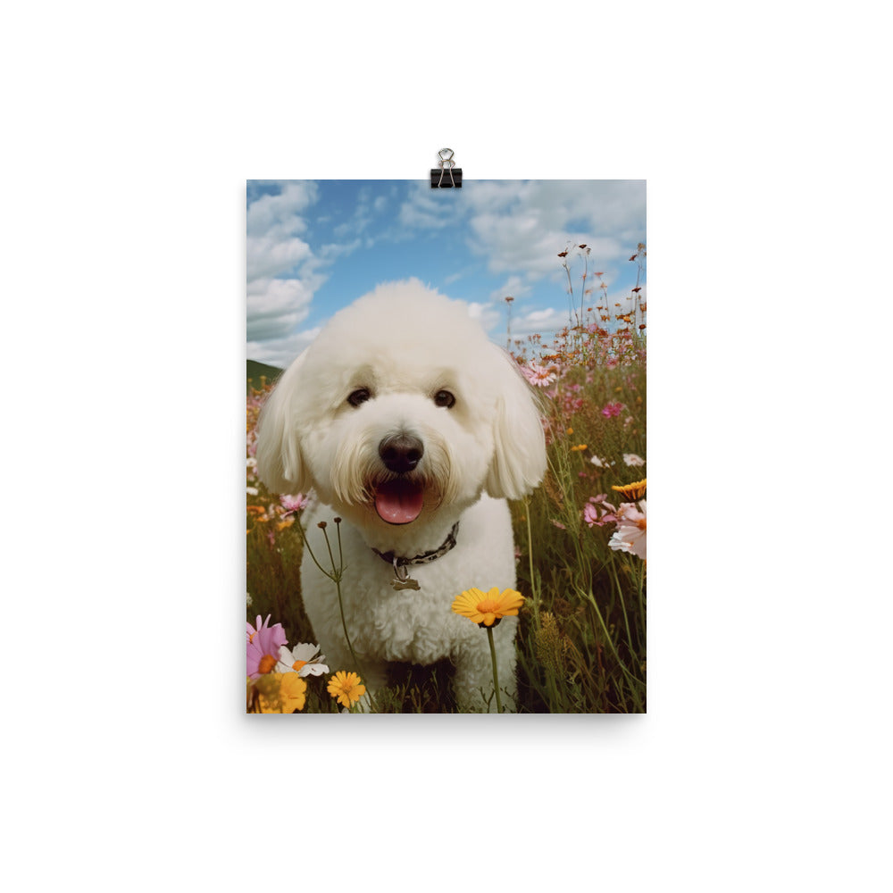 Bichon Frise in a Field of Flowers Photo paper poster - PosterfyAI.com