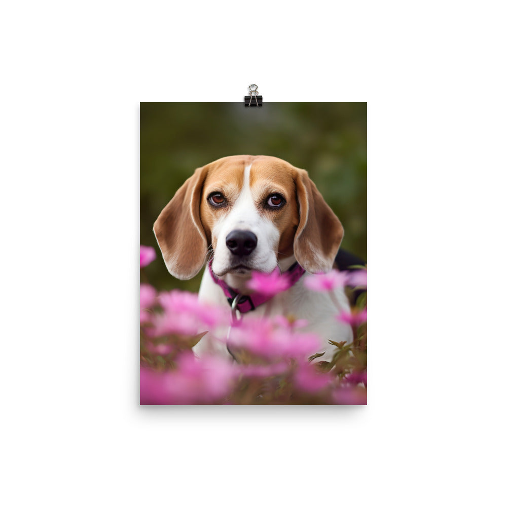 Beagle and the flowers Photo paper poster - PosterfyAI.com