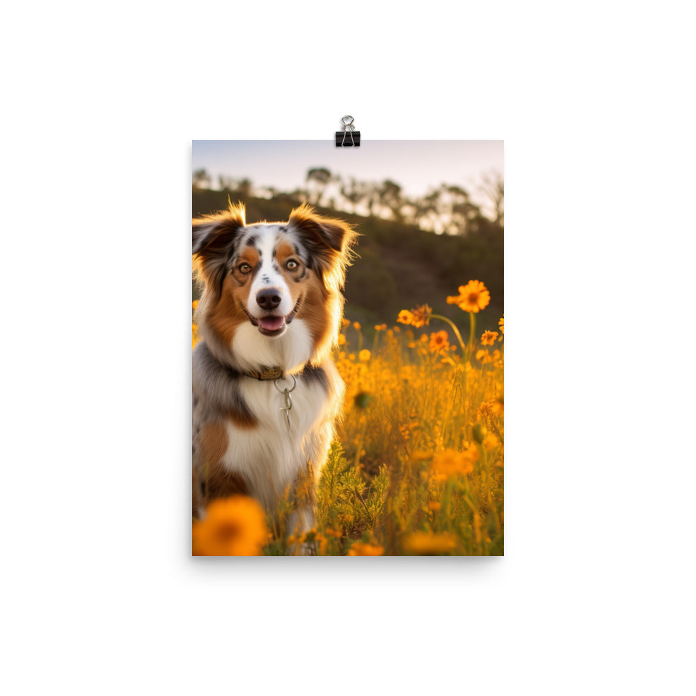 Australian Shepherd sitting Photo paper poster - PosterfyAI.com