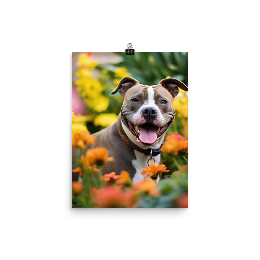 American Staffordshire Terrier in the Garden Photo paper poster - PosterfyAI.com