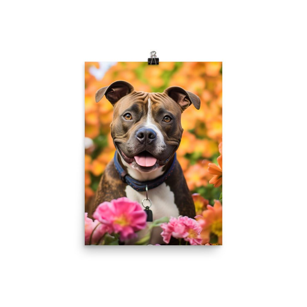 American Staffordshire Terrier in the Garden Photo paper poster - PosterfyAI.com