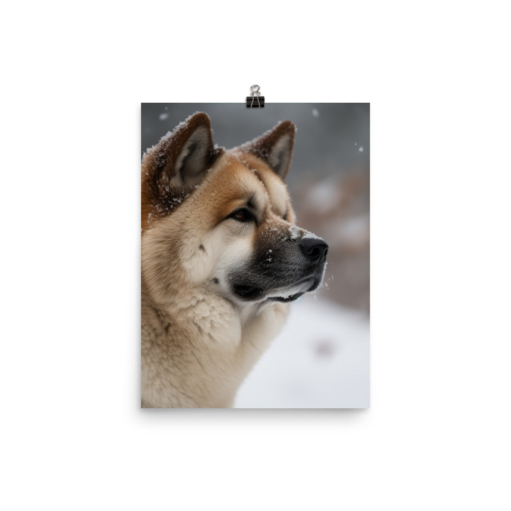 Akita in the Snow Photo paper poster - PosterfyAI.com