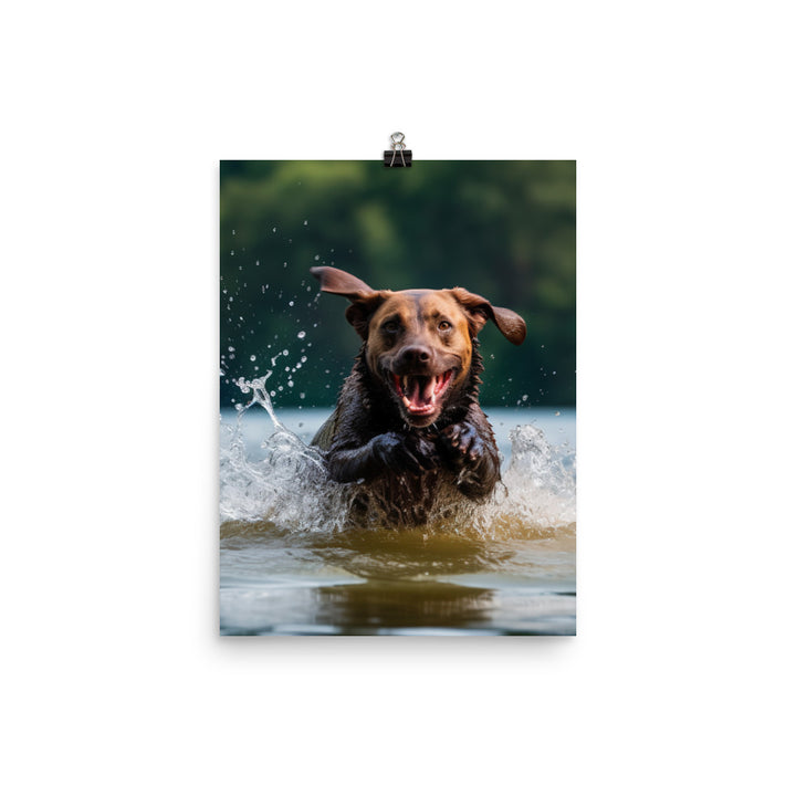 A Labrador Retriever jumping into a lake Photo paper poster - PosterfyAI.com