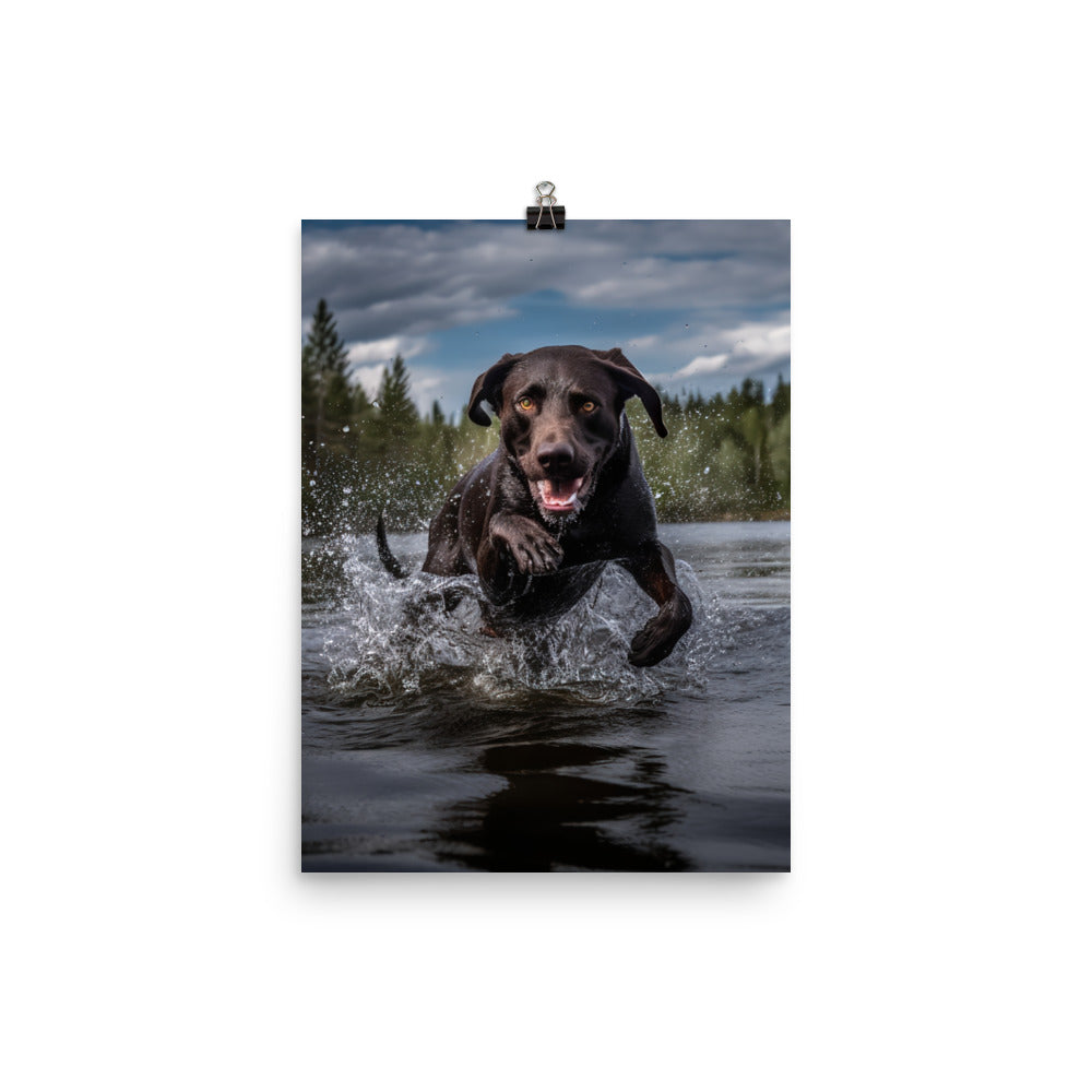 A Labrador Retriever jumping into a lake Photo paper poster - PosterfyAI.com