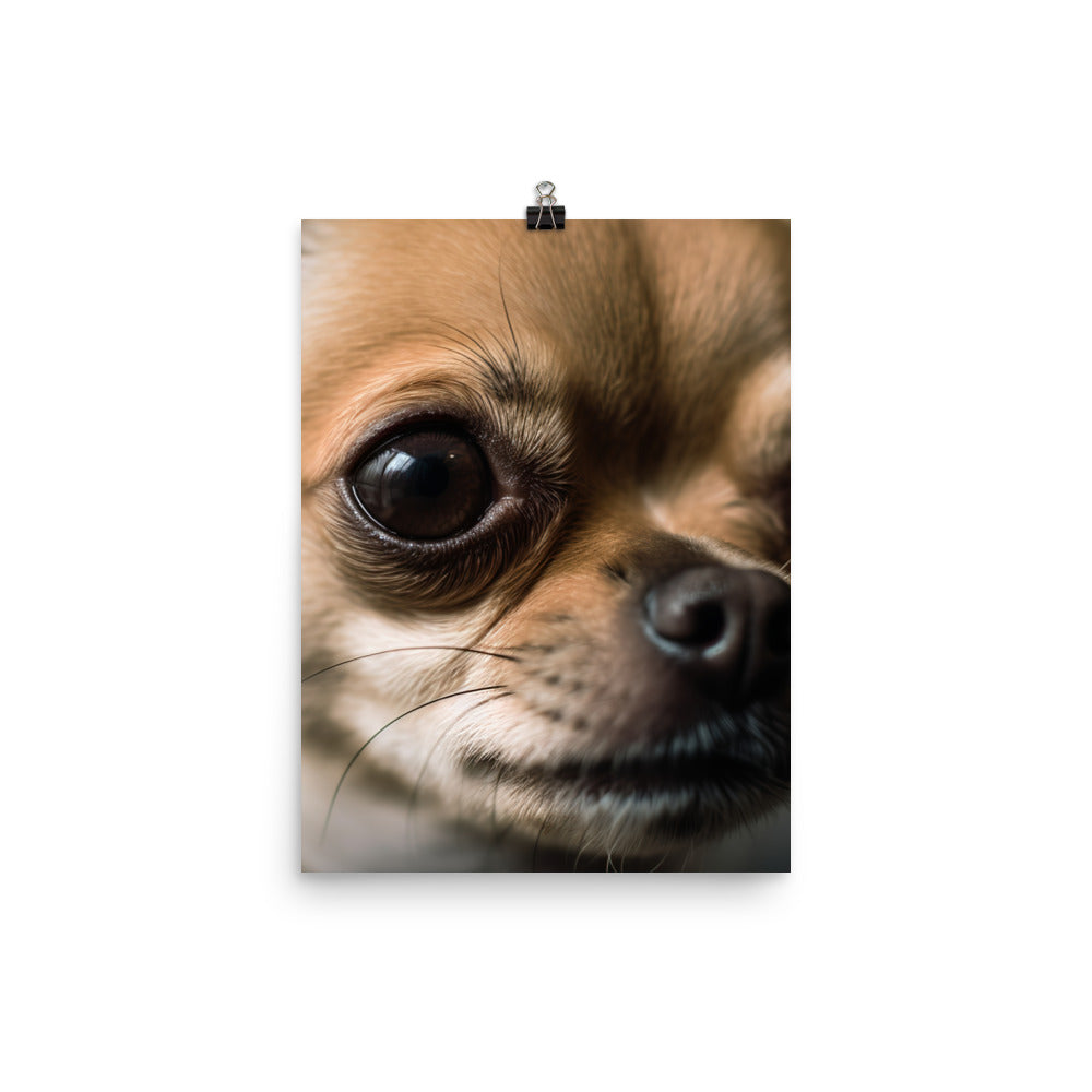 A close up of a cute Chihuahuas face Photo paper poster - PosterfyAI.com
