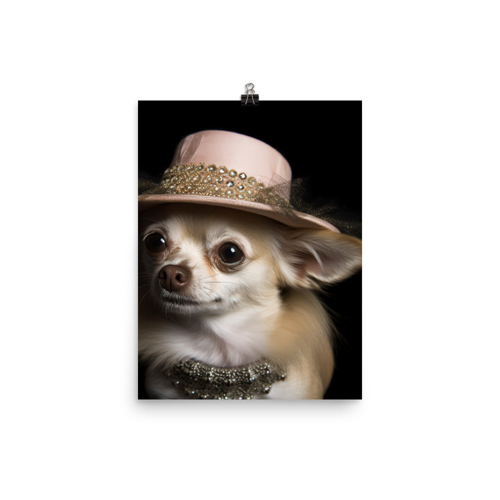 A Chihuahua posing with a boa and hat Photo paper poster - PosterfyAI.com
