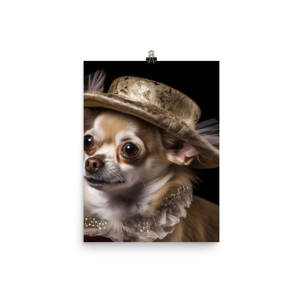 A Chihuahua posing with a boa and hat Photo paper poster - PosterfyAI.com