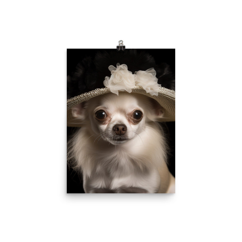 A Chihuahua posing with a boa and hat Photo paper poster - PosterfyAI.com