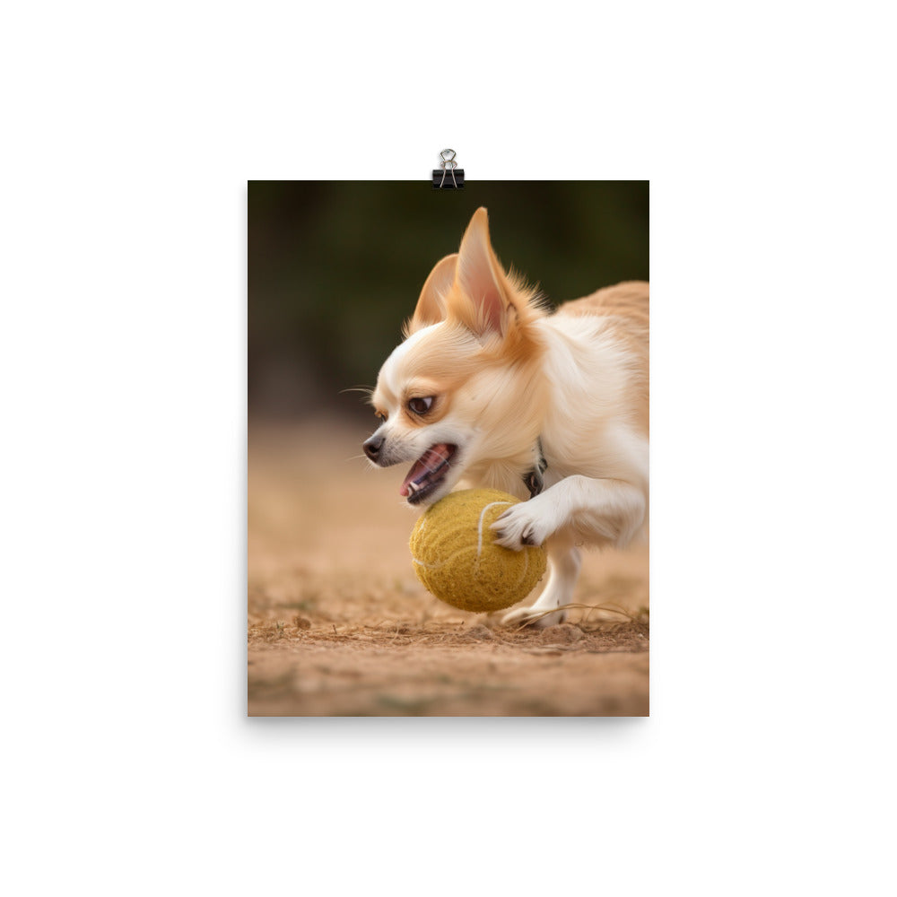 A Chihuahua playing with a ball Photo paper poster - PosterfyAI.com