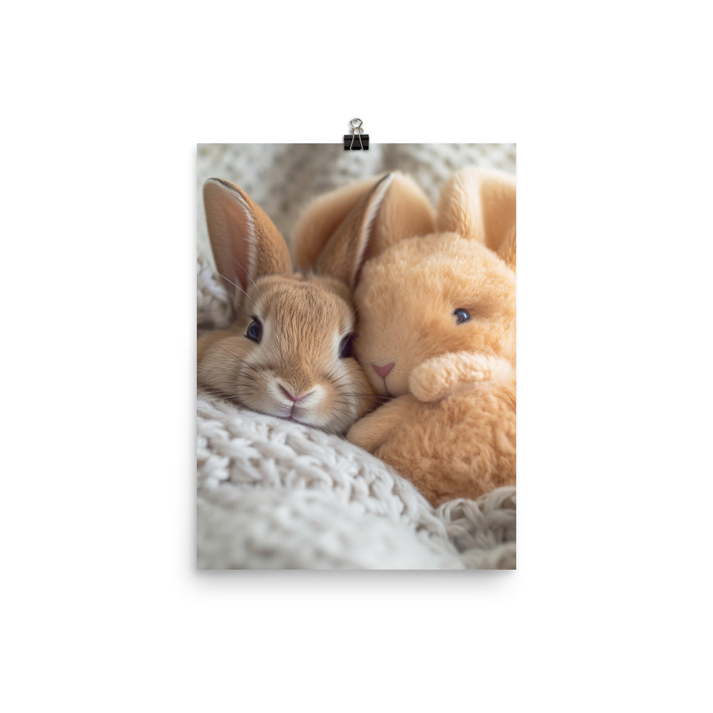 Tan Bunnys Gentle Cuddles Photo paper poster - PosterfyAI.com