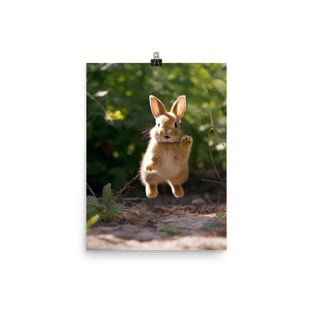 Rhinelander Bunny Enjoying a Playful Hop Photo paper poster - PosterfyAI.com