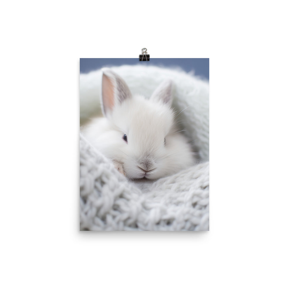 Dwarf Hotot Bunny in a Cozy Setting Photo paper poster - PosterfyAI.com
