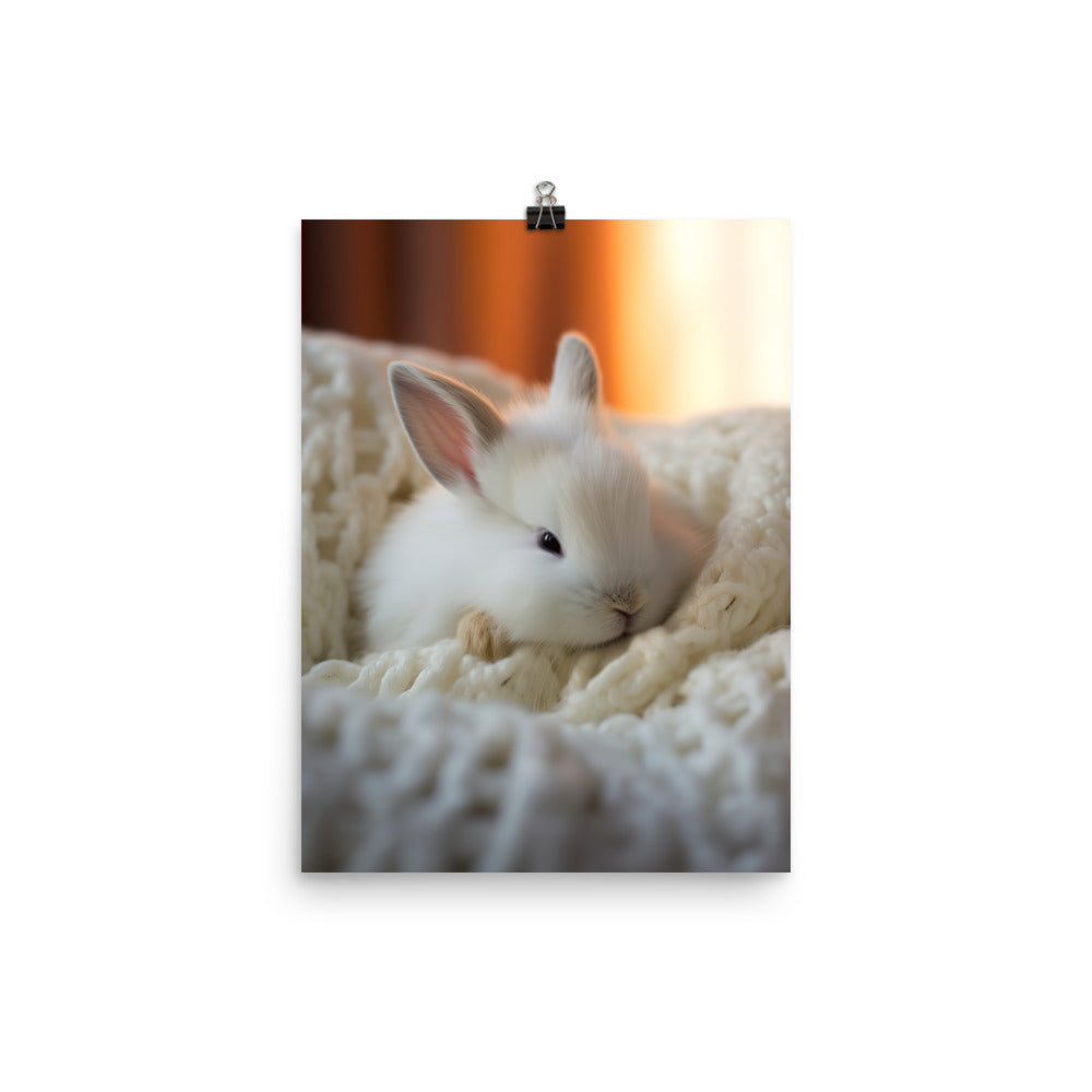 Dwarf Hotot Bunny in a Cozy Setting Photo paper poster - PosterfyAI.com