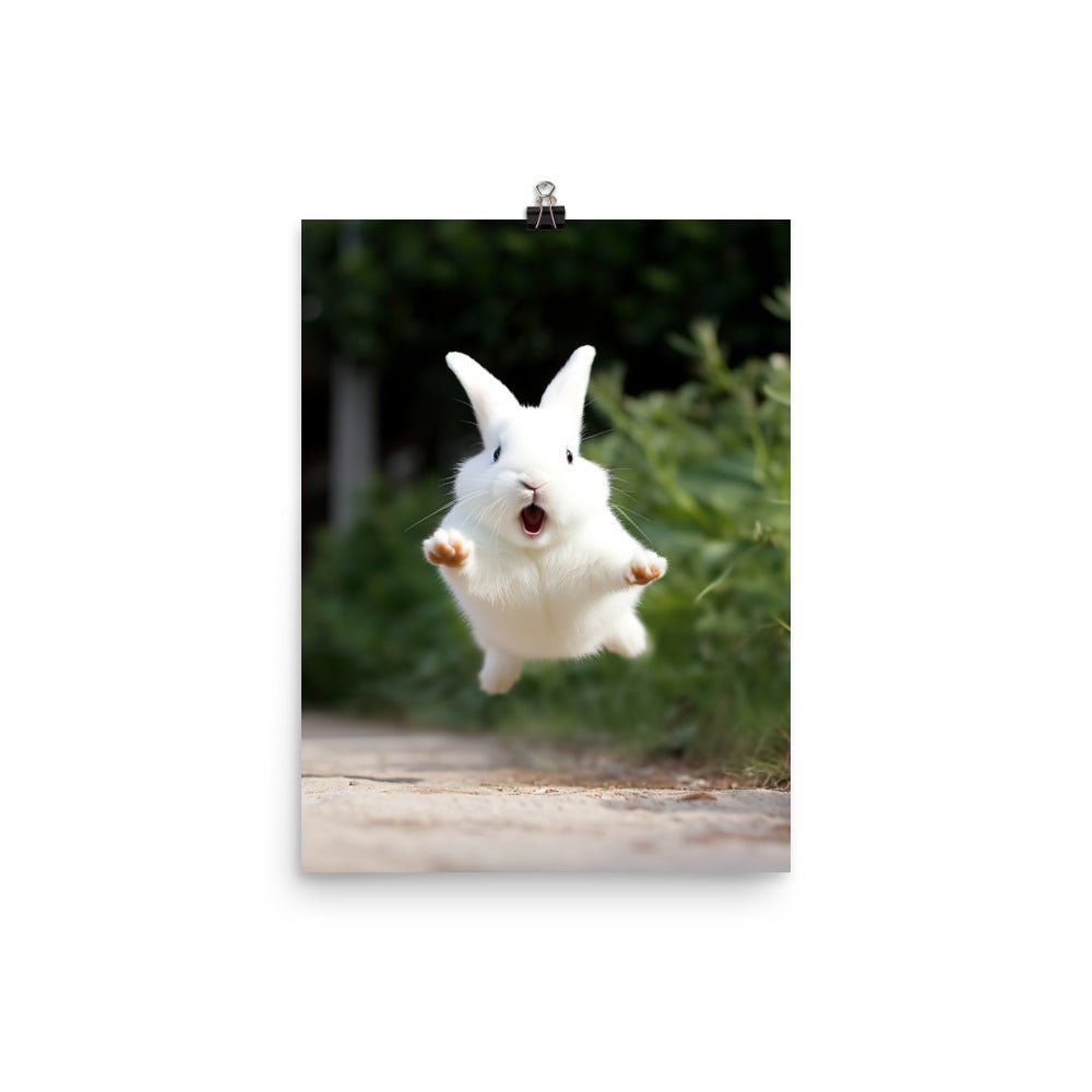 Dwarf Hotot Bunny Enjoying a Playful Hop Photo paper poster - PosterfyAI.com