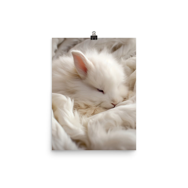 Satin Angora Bunny Enjoying a Playful Hop Photo paper poster - PosterfyAI.com