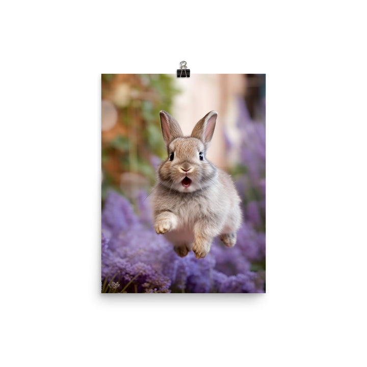 Lilac Bunny Enjoying a Playful Hop Photo paper poster - PosterfyAI.com