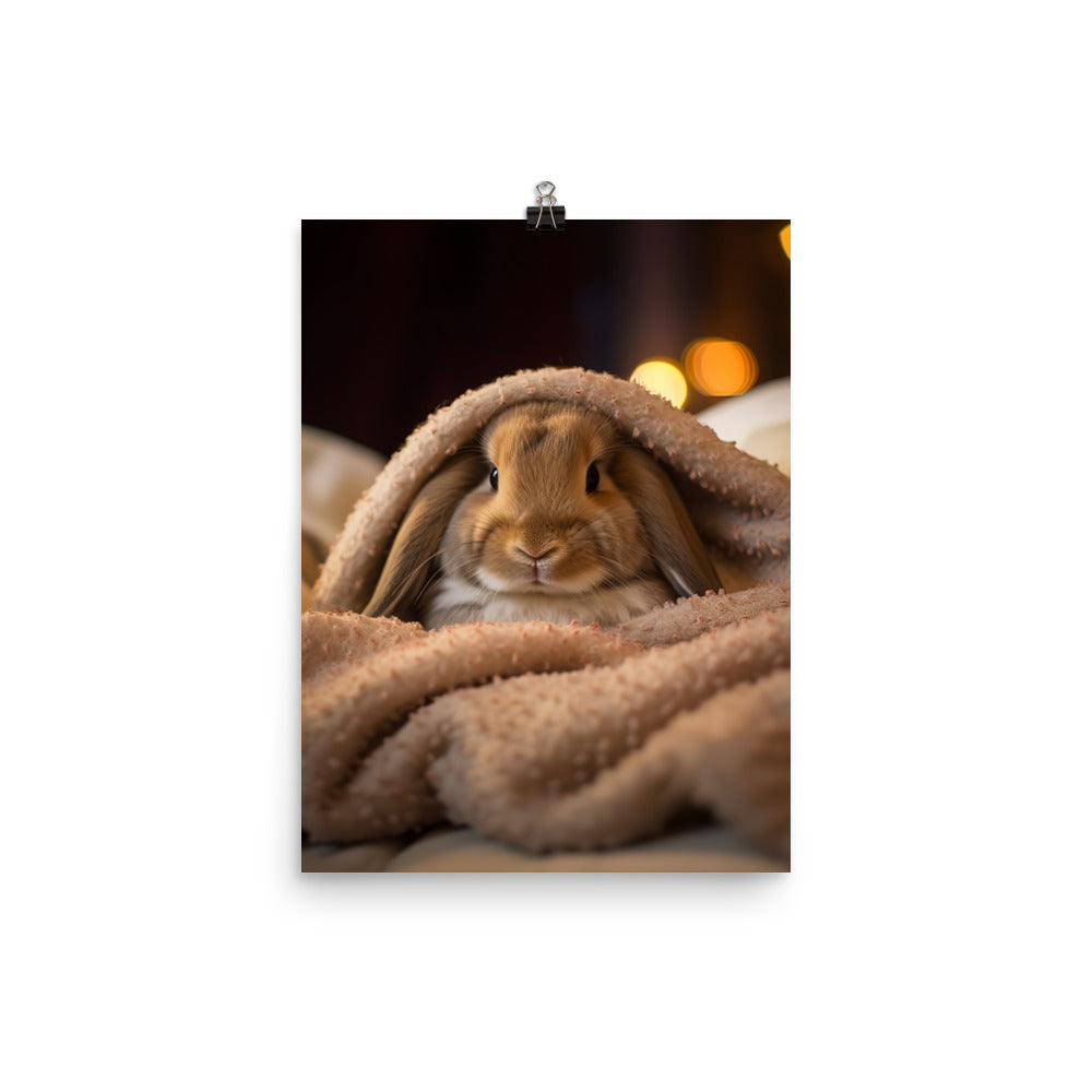 Mini Lop Bunny in a Cozy Setting Photo paper poster - PosterfyAI.com