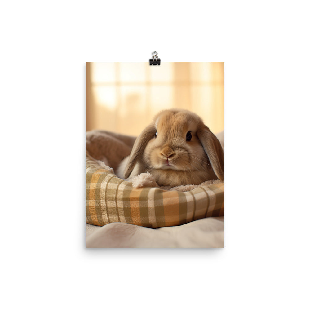 Mini Lop Bunny in a Cozy Setting Photo paper poster - PosterfyAI.com