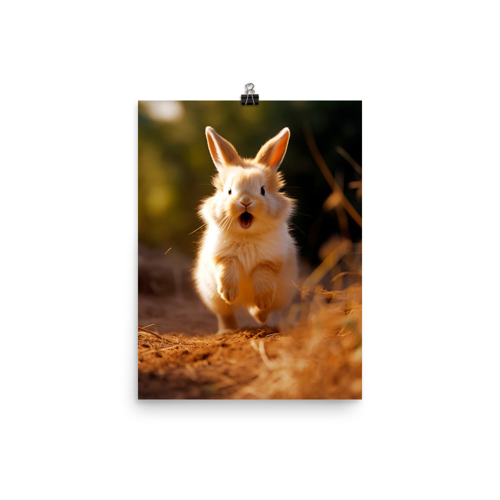 Lionhead Bunny Enjoying a Playful Hop Photo paper poster - PosterfyAI.com