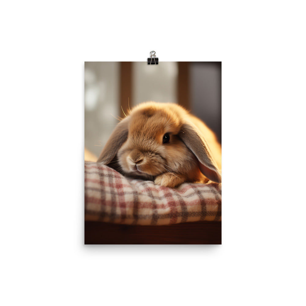 Holland Lop Bunny in a Cozy Setting Photo paper poster - PosterfyAI.com