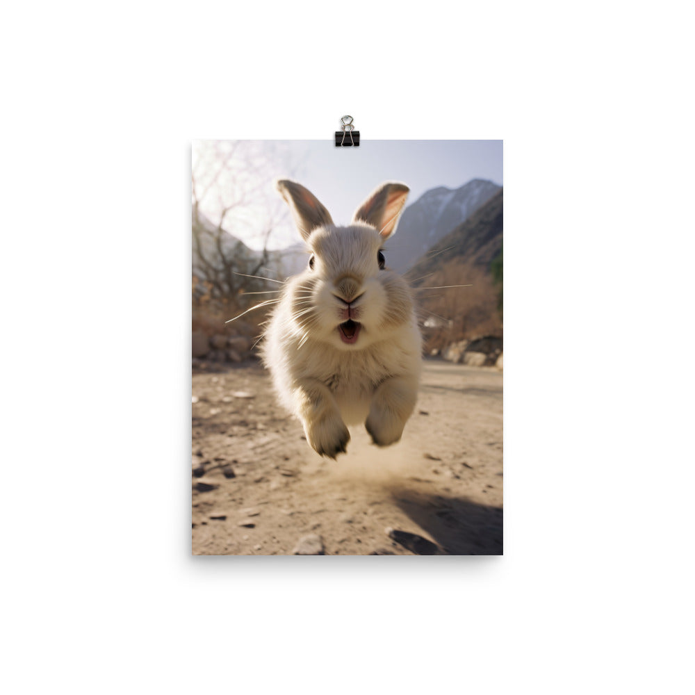 Himalayan Bunny Enjoying a Playful Hop Photo paper poster - PosterfyAI.com
