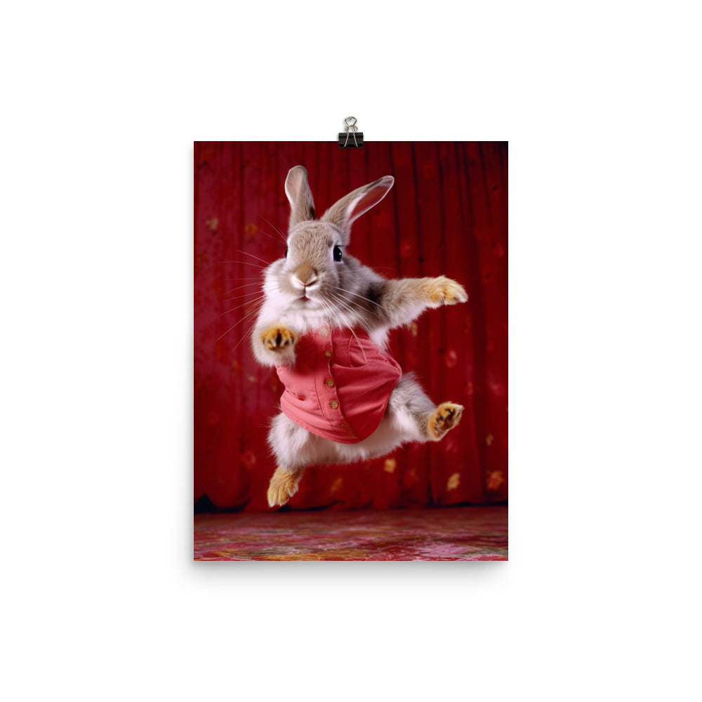 Harlequin Bunny Enjoying a Playful Hop Photo paper poster - PosterfyAI.com