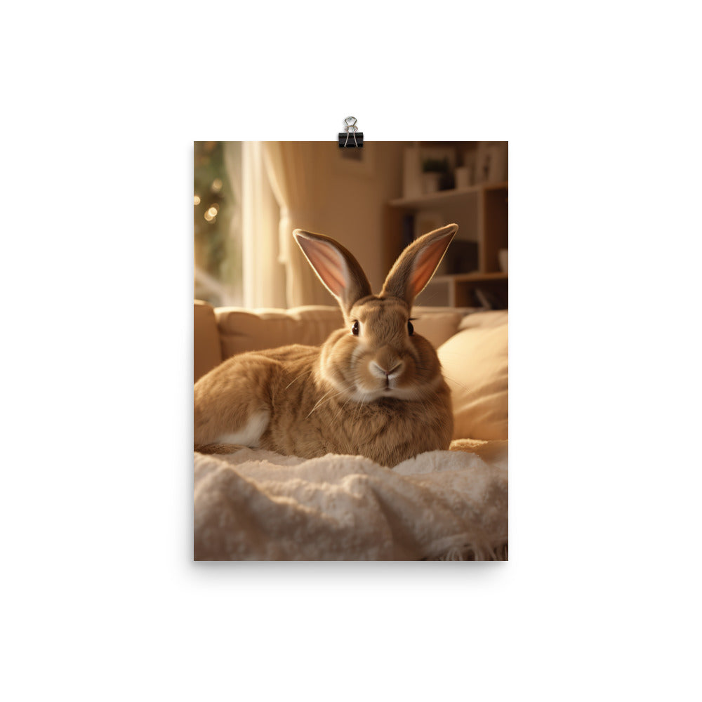 Flemish Giant Bunny in a Cozy Setting Photo paper poster - PosterfyAI.com