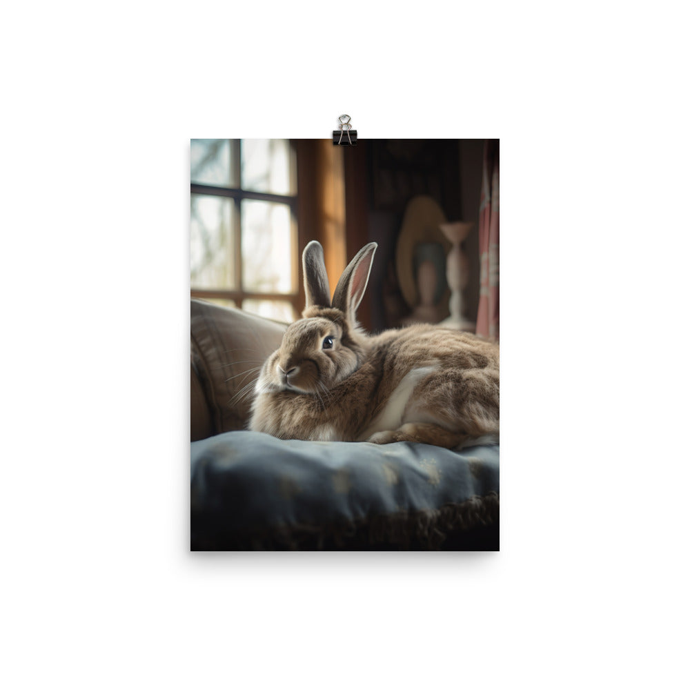 Flemish Giant Bunny in a Cozy Setting Photo paper poster - PosterfyAI.com