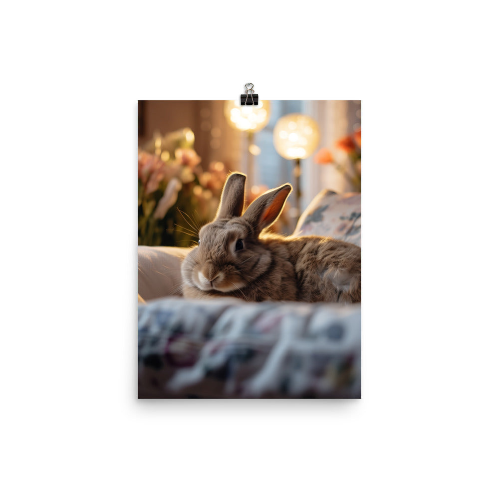 Flemish Giant Bunny in a Cozy Setting Photo paper poster - PosterfyAI.com