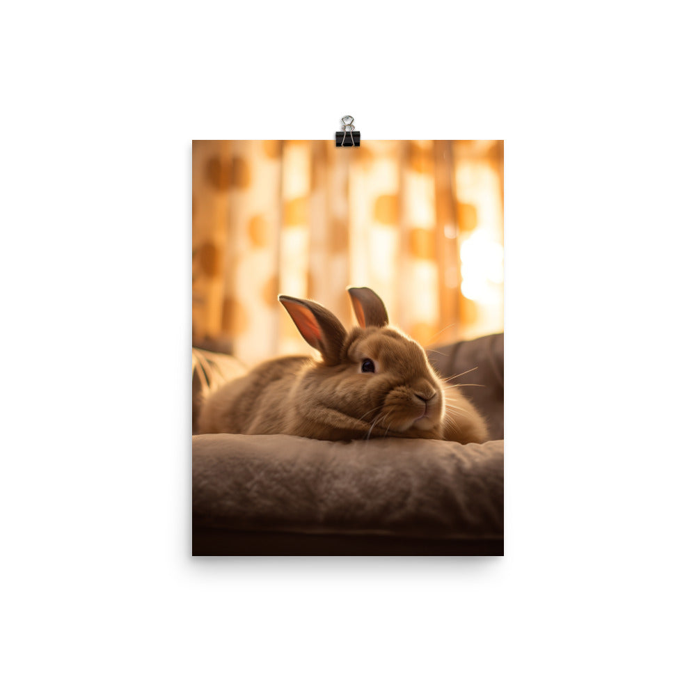 Flemish Giant Bunny in a Cozy Setting Photo paper poster - PosterfyAI.com