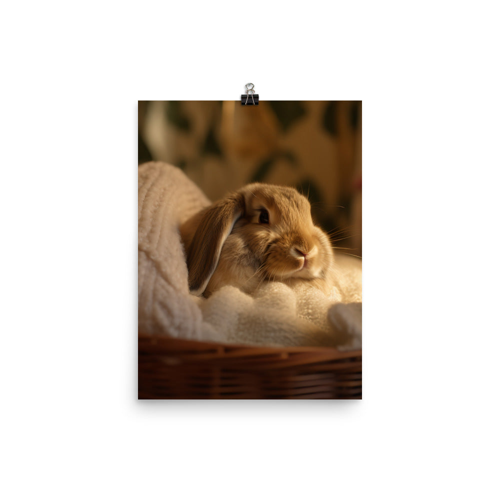 English Lop Bunny in a Cozy Setting Photo paper poster - PosterfyAI.com