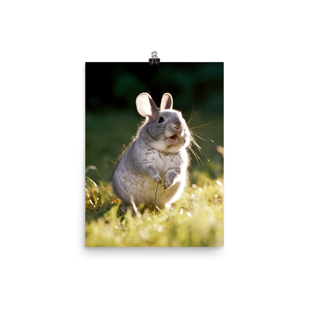 Chinchilla Bunny Enjoying a Playful Hop Photo paper poster - PosterfyAI.com