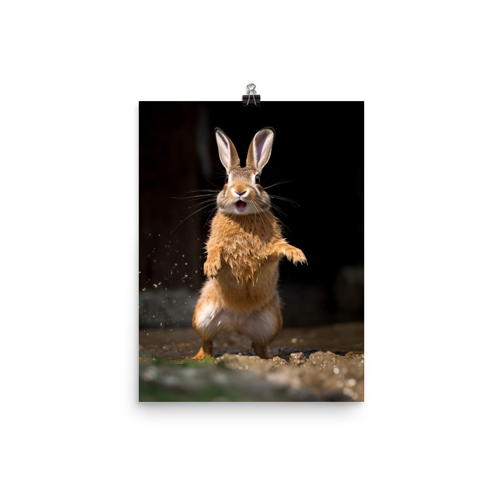Belgian Hare Enjoying a Playful Hop Photo paper poster - PosterfyAI.com