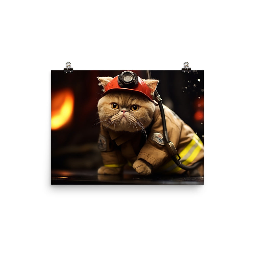 Exotic Shorthair Firefighter Photo paper poster - PosterfyAI.com