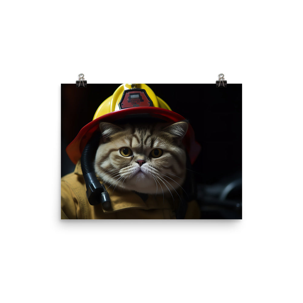Exotic Shorthair Firefighter Photo paper poster - PosterfyAI.com